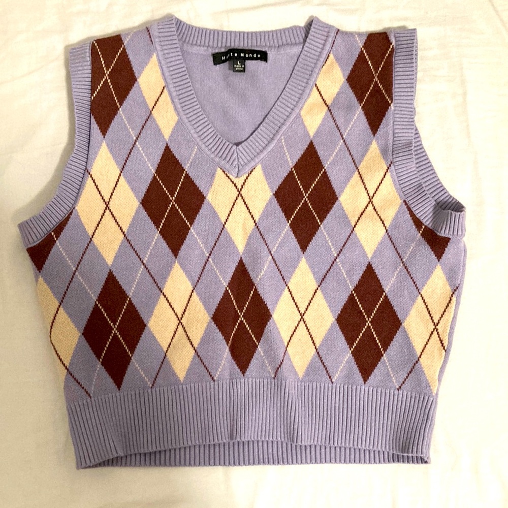 Haute Monde Purple/Brown/Crème sweater vest. Only worn once!